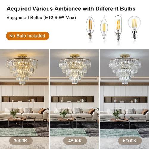Golden Crystal Chandelier, 5-layer Round Semi-recessed Chandelier Lamp, Large Modern Luxury Chandelier, Suitable For Living Room, Dining Room, Bedroom, Corridor - www.Shopthatapp.com