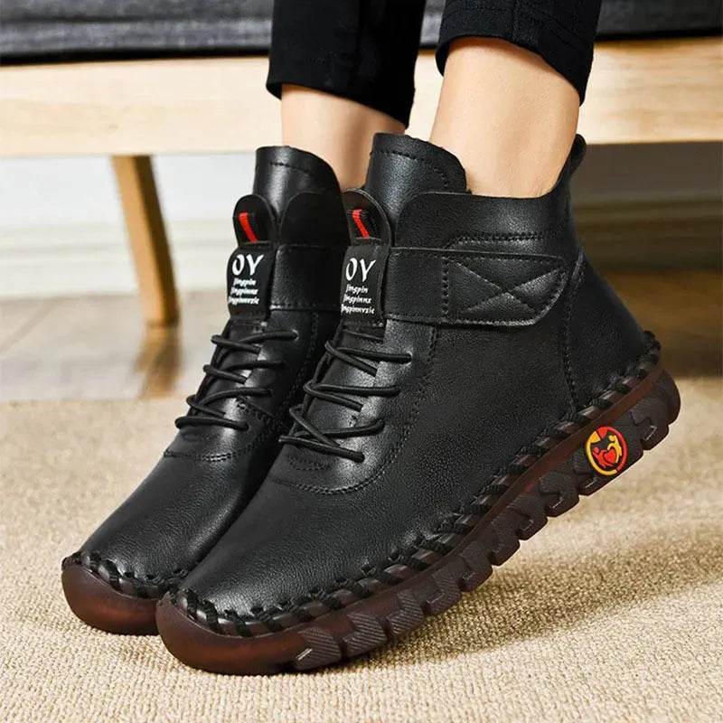 Women Snow Boots Winter Warm Lace Up Plush Ankle Boots With Sewing Thread Design New Waterproof Non-slip Platform Cozy Shoes - www.Shopthatapp.com