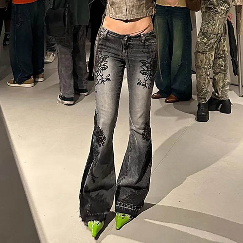 Printed Worn Baggy Jeans Pant Slimming Washed Women - www.Shopthatapp.com