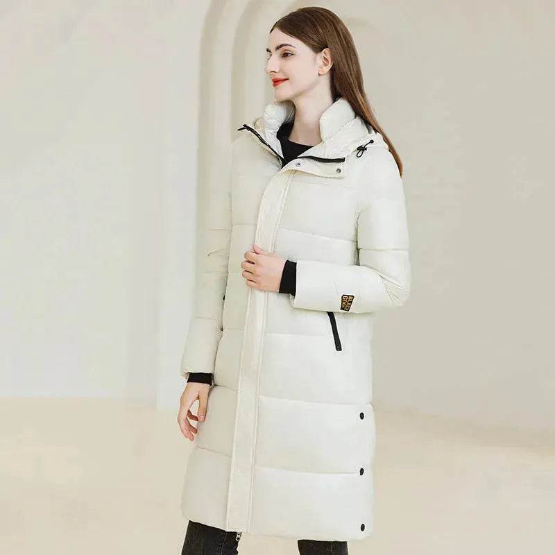 Winter Warm Hooded Coat With Pockets Fashion Simple Long Cotton Jacket Solid Color Outwear Women's Clothing - www.Shopthatapp.com