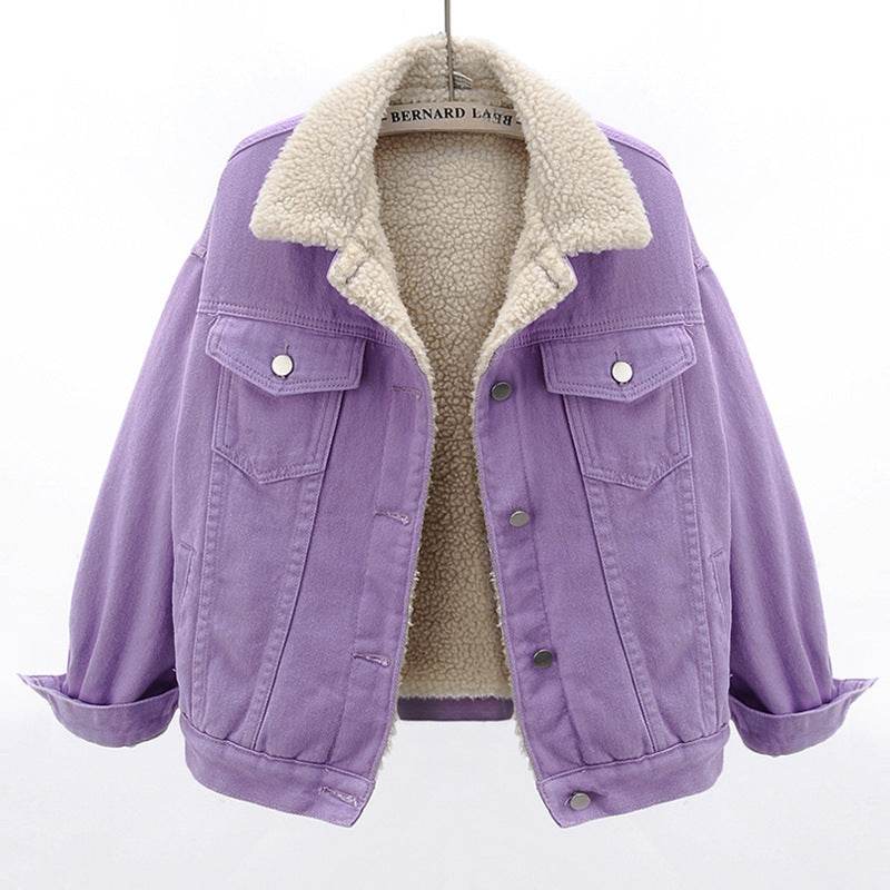 Lamb Wool Thickened Plus Velvet Denim Jacket Women - www.Shopthatapp.com