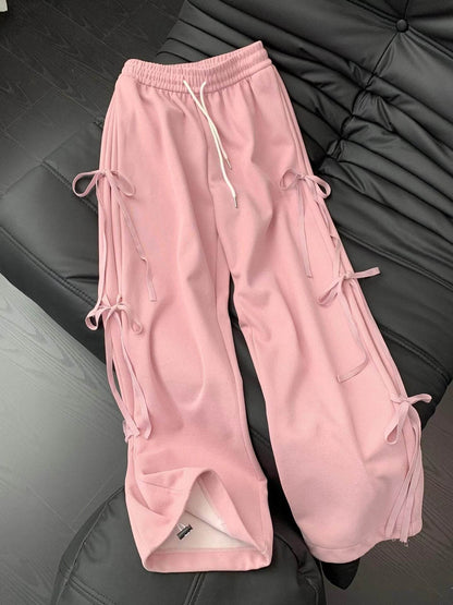 Fashion Vintage Bow lace up Drawstring Wide leg sweat pant for women - www.Shopthatapp.com