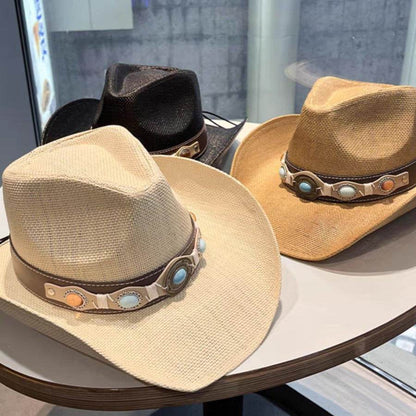 Summer Outdoor Ethnic Style Felt and Straw Cowboy Hat - www.Shopthatapp.com