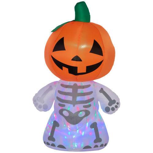 6ft Halloween Inflatables Outdoor Decorations, Smiling Skeleton Ghost With Pumpkin Head, Blow Up LED Yard Decor For Garden, Lawn, Party, Holiday, Waterproof - www.Shopthatapp.com