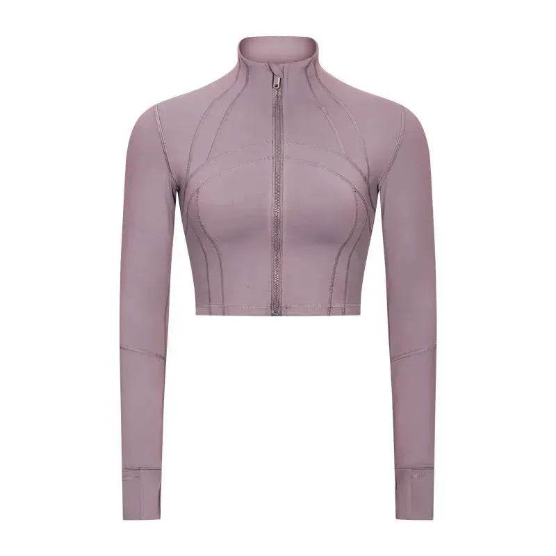 Autumn And Winter New Elastic Slim-fit High neck Zip Up Yoga crop top - www.Shopthatapp.com