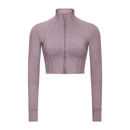 Autumn And Winter New Elastic Slim-fit High neck Zip Up Yoga crop top - www.Shopthatapp.com