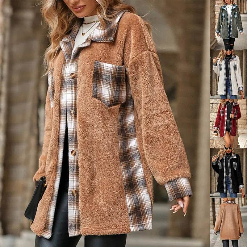 Plaid Woolen Coat Fashion Lapel Single-breasted Mid-length Coat Women's Clothing - www.Shopthatapp.com