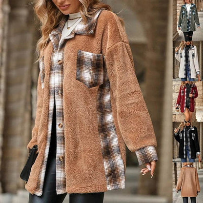 Plaid Woolen Coat Fashion Lapel Single-breasted Mid-length Coat Women's Clothing - www.Shopthatapp.com