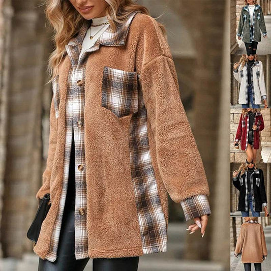 Plaid Woolen Coat Fashion Lapel Single-breasted Mid-length Coat Women's Clothing - www.Shopthatapp.com