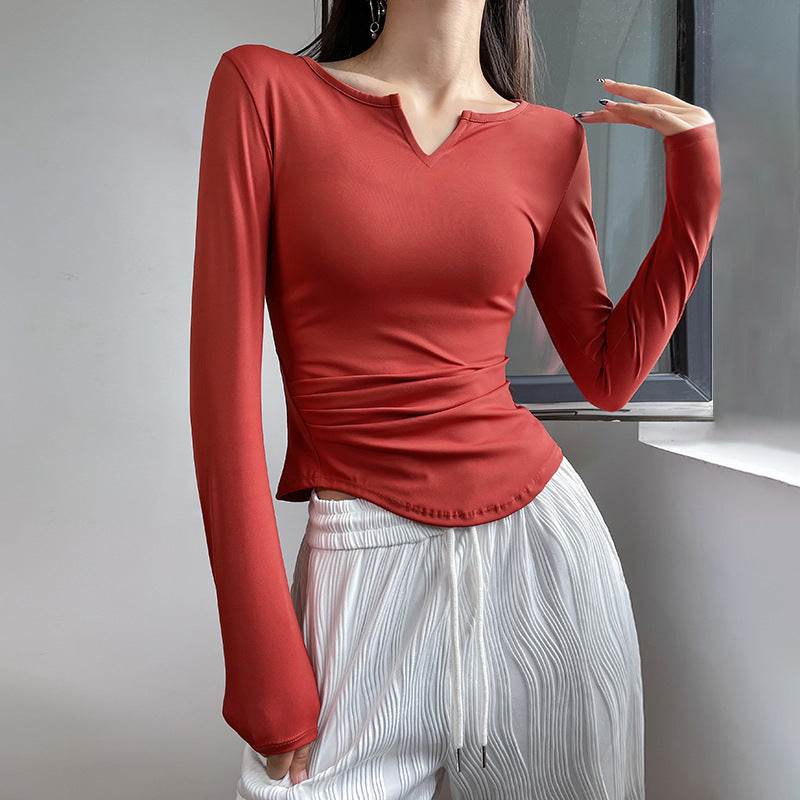 Long Sleeve V-neck Gym t-shirt for Women Athleisure top - www.Shopthatapp.com