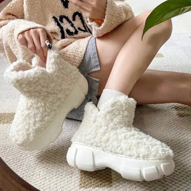 Winter Cashmere Snown Boots With 6cm Platform Warm Plus Velvet High-top Fleece Cotton Shoes Women Outdoor Indoor House Plush Shoes - www.Shopthatapp.com