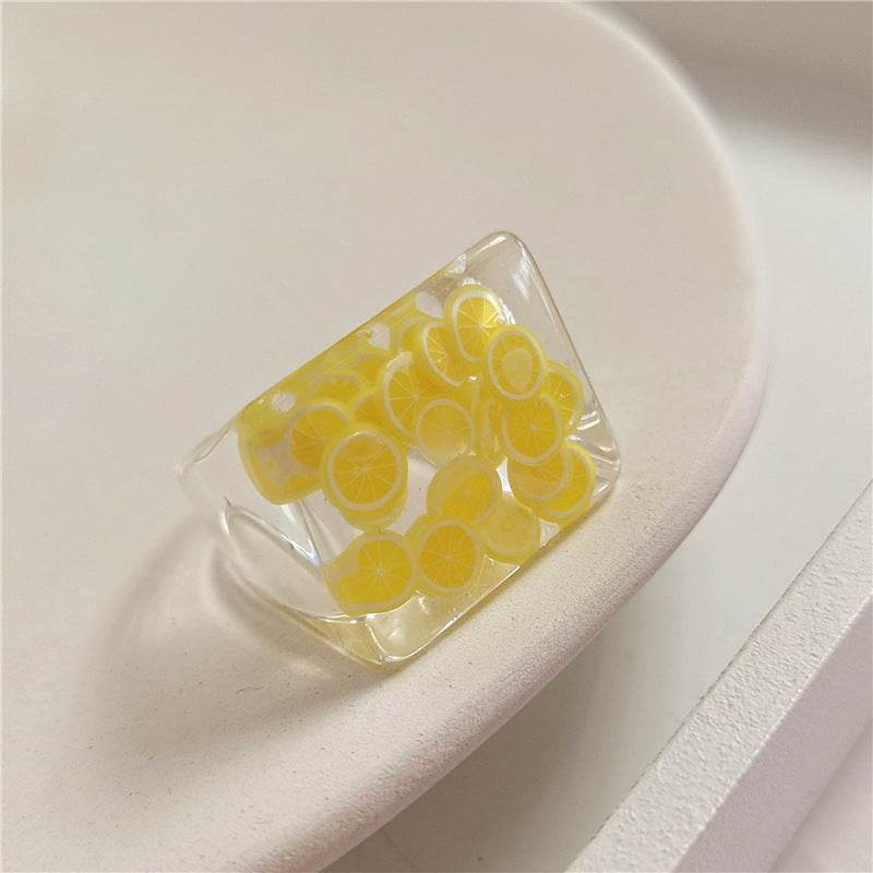 New Transparent Resin Ring Fruit Square Ring Acrylic Ring - www.Shopthatapp.com
