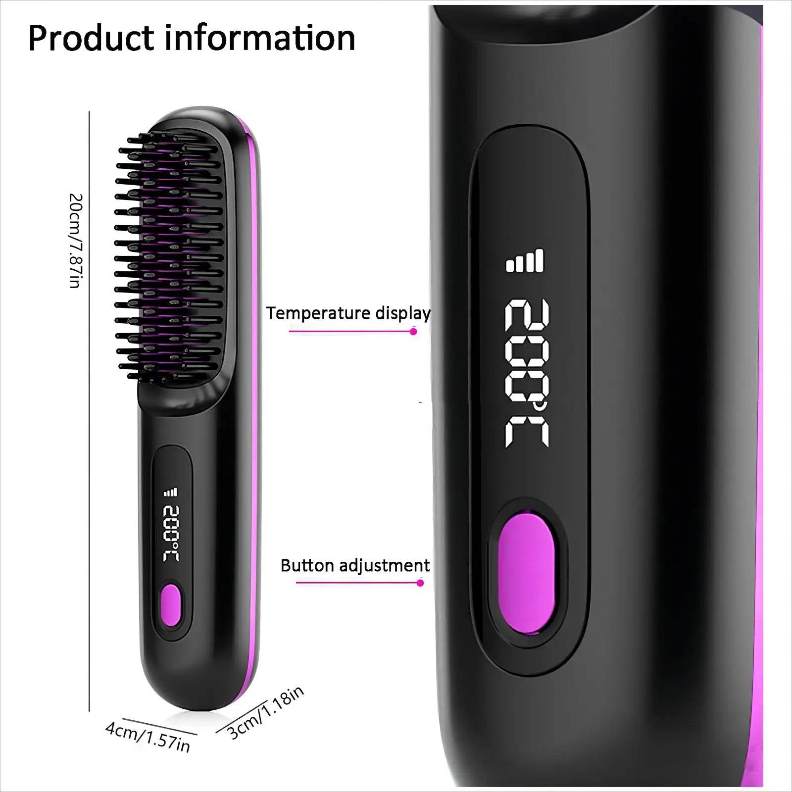 S7 Portable Cordless Hair Straightening Brush With LED Display - Lightweight Mini Negative Ion Hot Brush, USB Rechargeable Women's Travel Essentials Gift, Scald Protection - www.Shopthatapp.com
