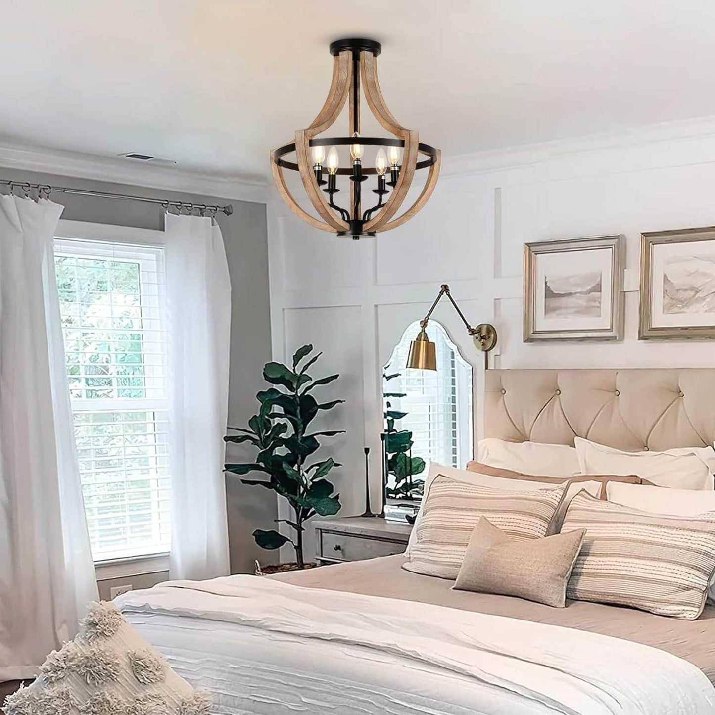 Solid Wood Modern Chandelier For Dining Room, Living Room, Kitchen, Island, Bedroom, Foyer, Height Adjustable, Brown - www.Shopthatapp.com