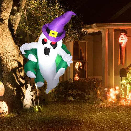 Outsunny 4ft Inflatable Halloween Decoration, Lighted Window Sticker Ghost In Hat, Blow Up Outdoor LED Yard Display, Waterproof - www.Shopthatapp.com