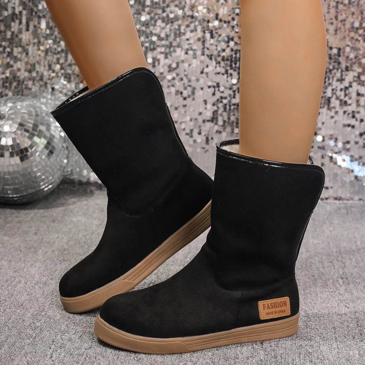 Women's Snow Boots Winter Warm Non-slip Flat Mid-calf Boot Plus Velvet And Thickened Cotton Shoes - www.Shopthatapp.com