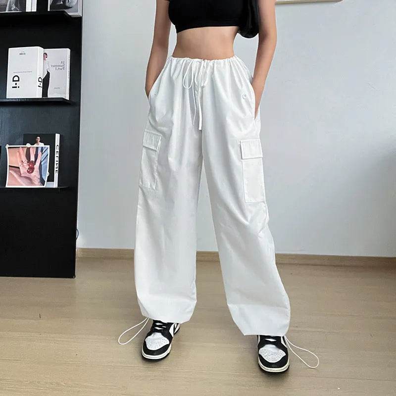Women's Wide Leg Loose Plus Size Tether Straight Baggy Cargo Pants Women - www.Shopthatapp.com