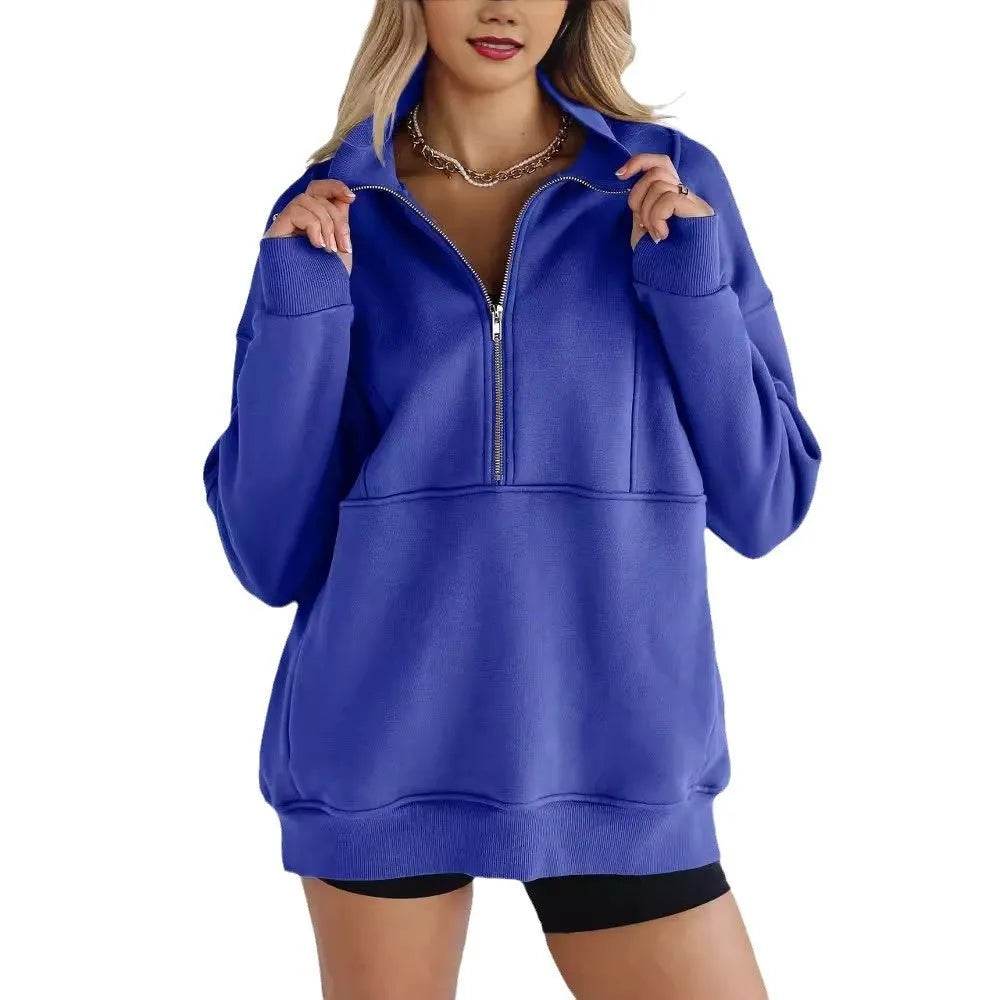 Women's Half Zipper Pocket Fashion Casual Exercise Oversized Sweatshirt Pullover - www.Shopthatapp.com