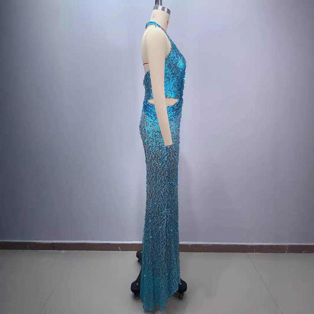 New Halter Deep V-neck Slim fit Sequined Evening Party Dress - www.Shopthatapp.com