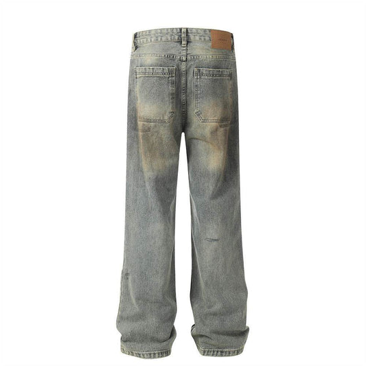 Hole Denim Men Trousers Heavy Industry Washing Jeans