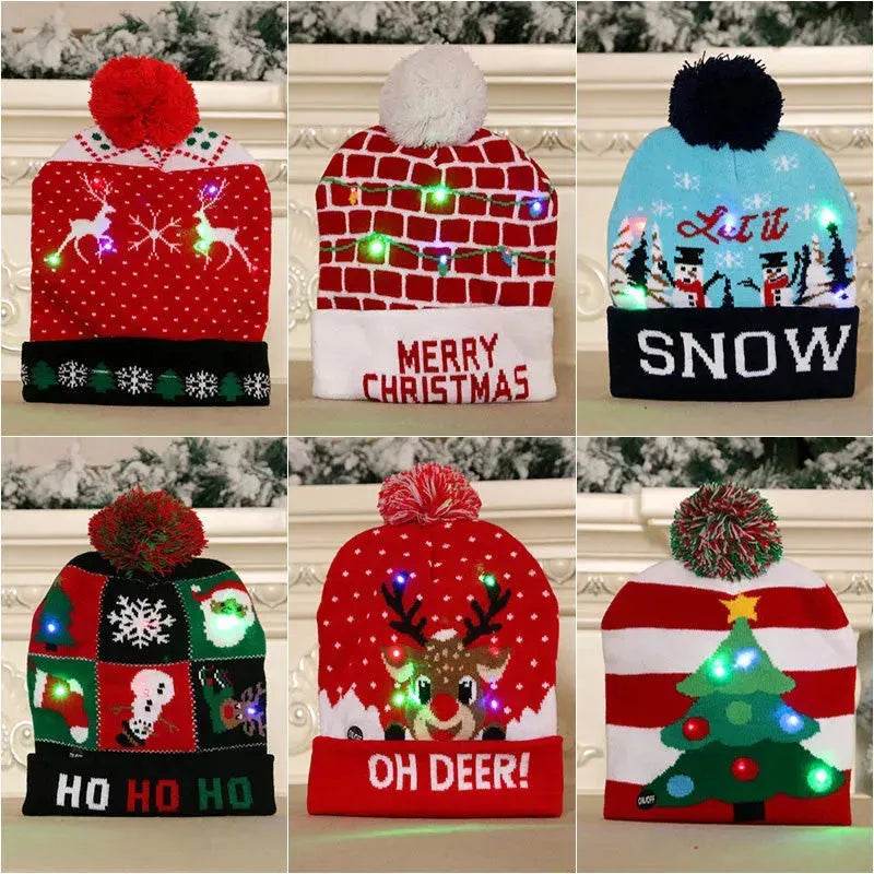 LED Christmas Hat Sweater Knitted Beanie Christmas Light Up Knitted Hat Christmas Gift  Kids Xmas New Year Decorations - www.Shopthatapp.com