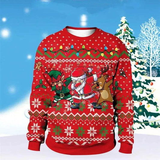 Men And Women Digital Printing Christmas Round Neck Sweater Tops - www.Shopthatapp.com