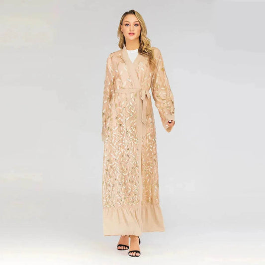 Champagne Sequined Abaya Dress for Dubai Turkey Women Dubai Abaya Kimono - www.Shopthatapp.com