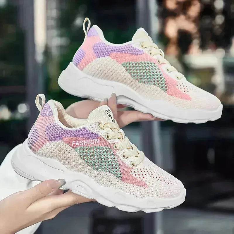 Casual Colorblock Lace-up Sneakers Girls Versatile Breathable Lightweight Walking Running Shoes - www.Shopthatapp.com