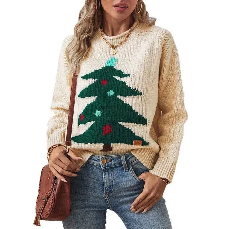 Christmas Tree Pullover Women's Round Neck Loose Sweater - www.Shopthatapp.com