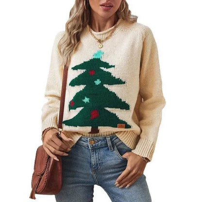 Christmas Tree Pullover Women's Round Neck Loose Sweater - www.Shopthatapp.com