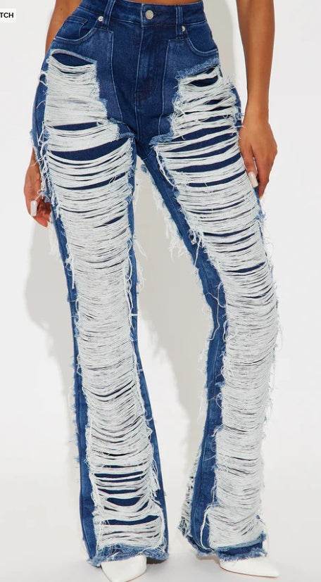 Know The Drill Shredded Bootcut Jeans - Dark Wash - www.Shopthatapp.com