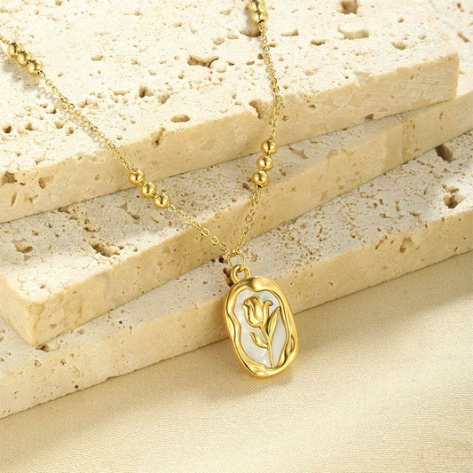 Simple Rose White Shell Pendant Necklace For Women - www.Shopthatapp.com
