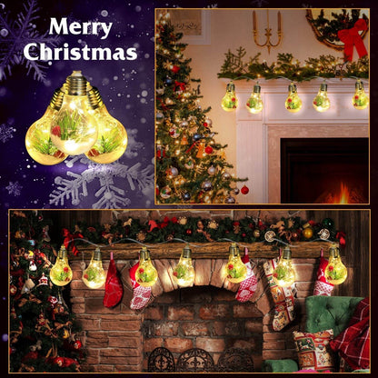 1Pc 13.78FT Christmas Snow Globe String Light Battery Powered 10 LED Bulbs Indoor Christmas Lights With Pine Needles Snowflakes Berries - www.Shopthatapp.com