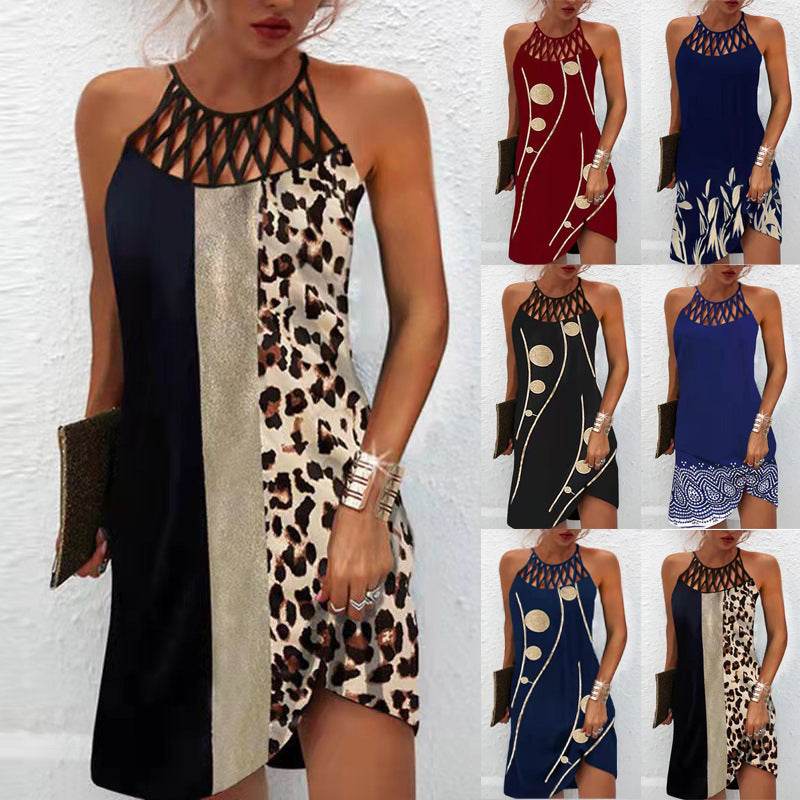 Fashion Print Dress Casual Halterneck Dresses For Women Summer Clothes - www.Shopthatapp.com