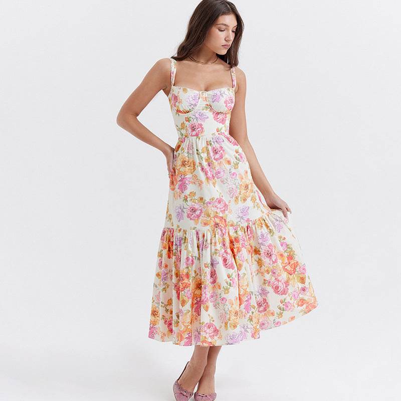 Spring And Summer Comely Pastoral Style Sling Floral A Swing Cake Dress - www.Shopthatapp.com
