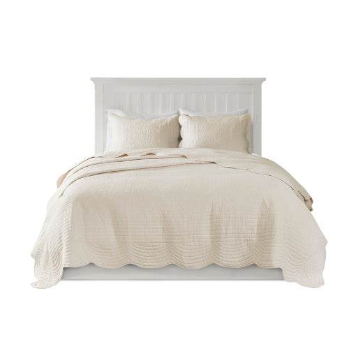 3 Piece Reversible Scalloped Edge Quilt Set Bedding Comforter set - www.Shopthatapp.com