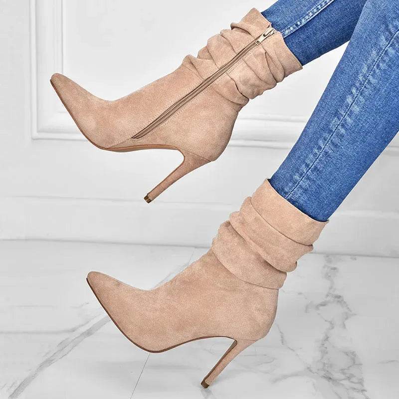 Pointed Toe Stiletto Heel Ankle Boots For Women Side Zipper Shoes - www.Shopthatapp.com