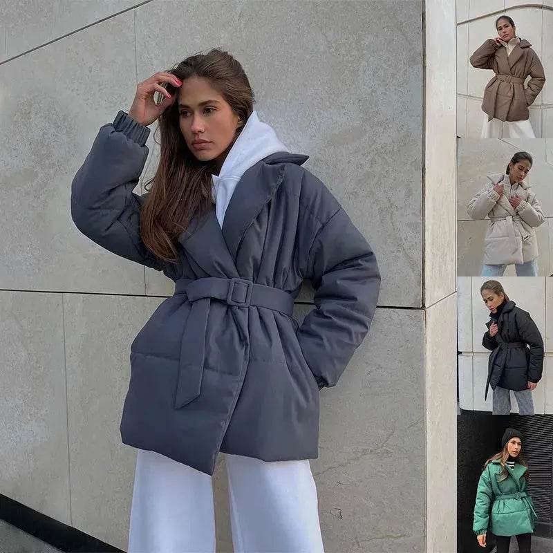 Winter Lapel Waisted Cotton Coat Hooded Winter Jacket women - www.Shopthatapp.com