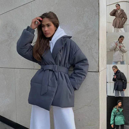 Winter Lapel Waisted Cotton Coat Hooded Winter Jacket women - www.Shopthatapp.com