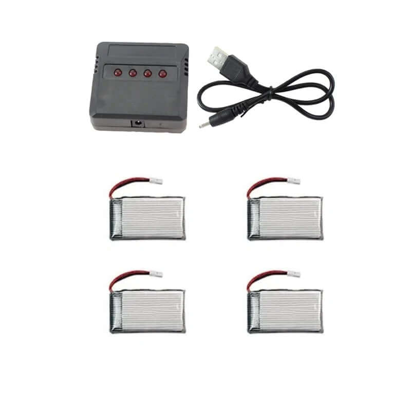 4PC 3.7V 450mAh Li-Po Battery & 1-4 USB Charger for Mini Warbirds 4CH Airplane - www.Shopthatapp.com