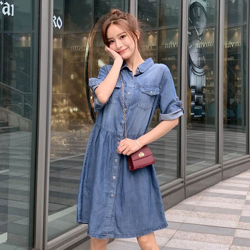 Casual Short sleeve Loose denim dress - www.Shopthatapp.com