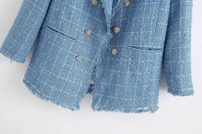 Retro loose suit tweed women's blazer jacket casual women streetwear - www.Shopthatapp.com