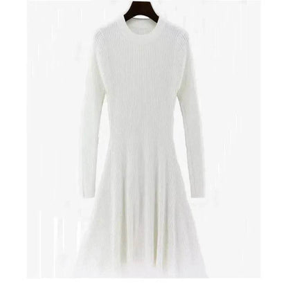 Autumn Winter Round neck Slim fit Mini Flared Sweater Dress - www.Shopthatapp.com