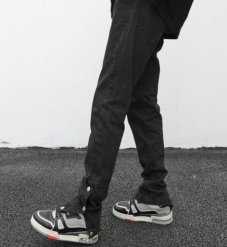 Ankle Snap Denim jeans Pant men straight leg - www.Shopthatapp.com