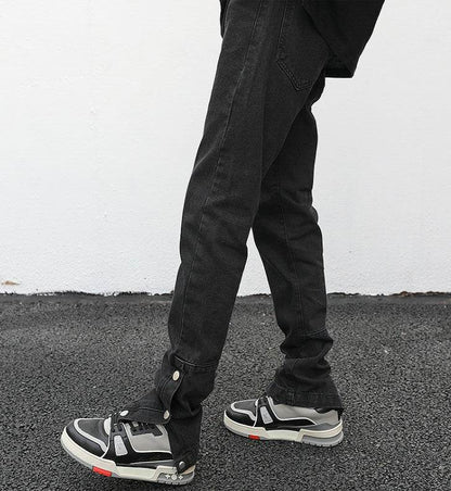 Ankle Snap Denim jeans Pant men straight leg - www.Shopthatapp.com