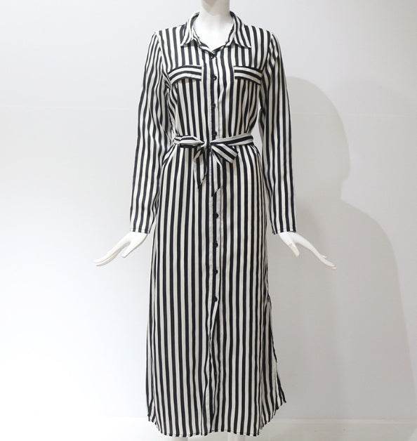 Stripe Shirt Women's Dress Spring Summer Chiffon V-neck Sexy Maxi Dresses Sexy Elegant Casual Girl Lace Women Long Sleeve - www.Shopthatapp.com