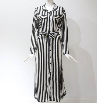 Stripe Shirt Women's Dress Spring Summer Chiffon V-neck Sexy Maxi Dresses Sexy Elegant Casual Girl Lace Women Long Sleeve - www.Shopthatapp.com