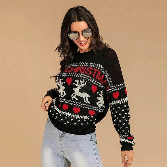 Christmas fawn Antics Reindeer Black  pullover sweater - www.Shopthatapp.com