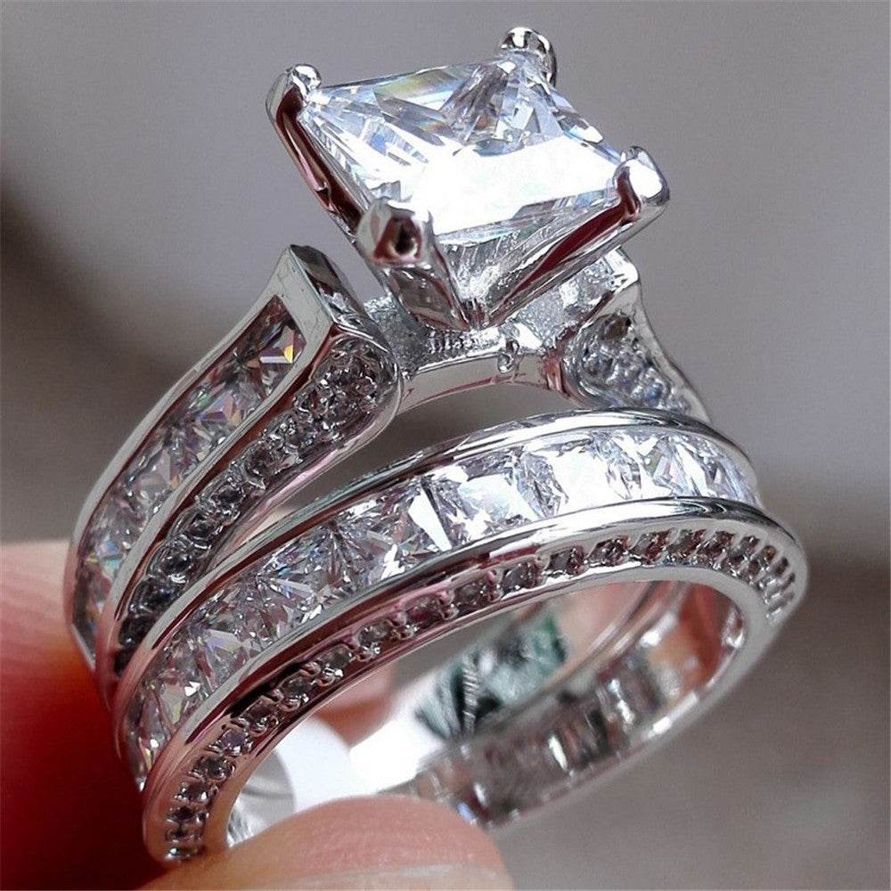 New Style Charm Couple Rings His Her Silver Color Princess Cut CZ Anniversary Promise Wedding Engagement Ring Sets - www.Shopthatapp.com