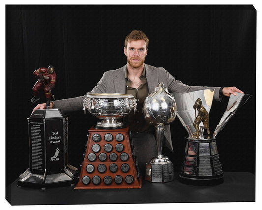 Connor Mcdavid 16x20 Unsigned Stretched Canvas 2023 Trophies-H - www.Shopthatapp.com